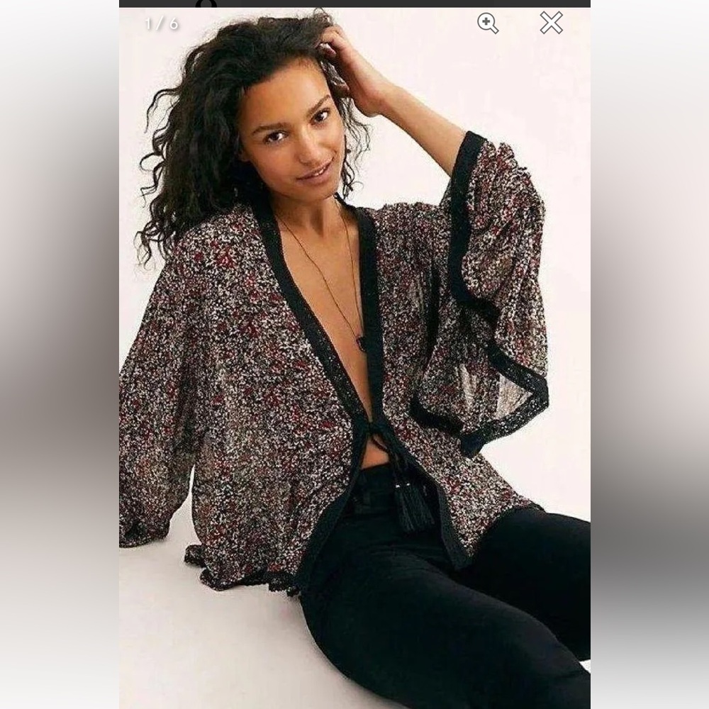 Free People Floral Blouse - Black and Red - Picture 2 of 12